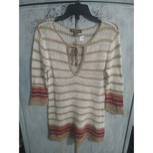 Tommy Bahama Linen  Flared Sleeve Tunic Md Neutral Boho Cottage Core Beachy